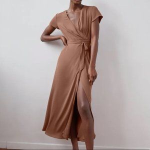 Aritzia Babaton Slit Wrap Dress in Nutmeg